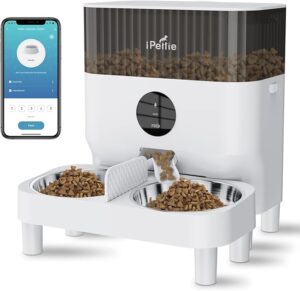iPettie Automatic WiFi Pet Feeder for 2 Pets, 5L/21 Cup Capacity, 1-10 Meals Per Day, Adjustable Bow