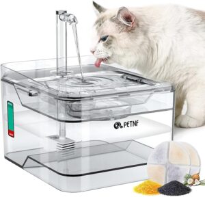 PETNF Transparent 3L/101oz Pet Water Fountain – Automatic Cat & Dog Dispenser with LED Light, Ultr
