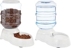 Amazon Basics Automatic Dog Cat Water Dispenser Gravity Feeder Set, Small, 6-Pound Food Capacity, 1-